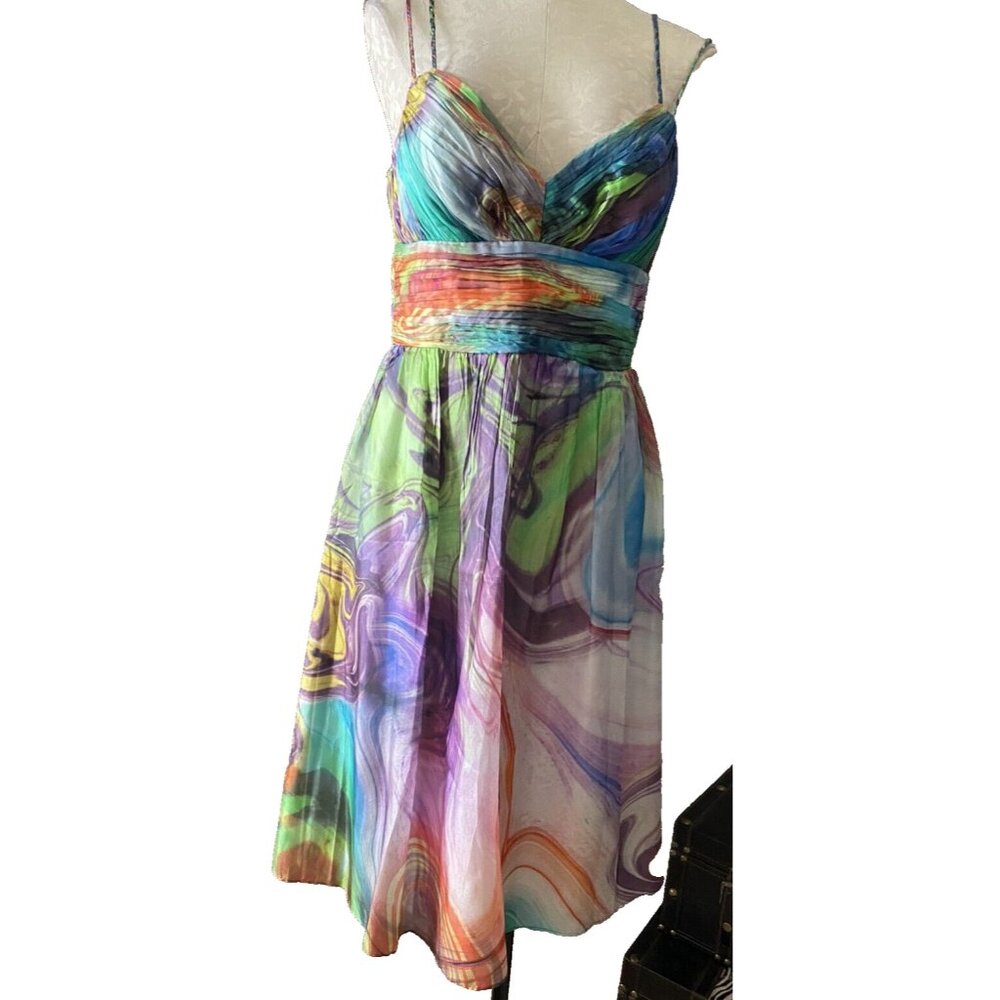 Oleg Cassini Dress 8 OC Braided Strap Rainbow SILK Multicolor Bra Party Wedding - Picture 6 of 8